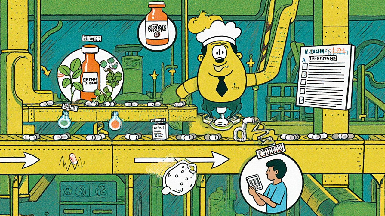 Cartoon liver factory showing enzymes and drug interaction characters affecting ribociclib.