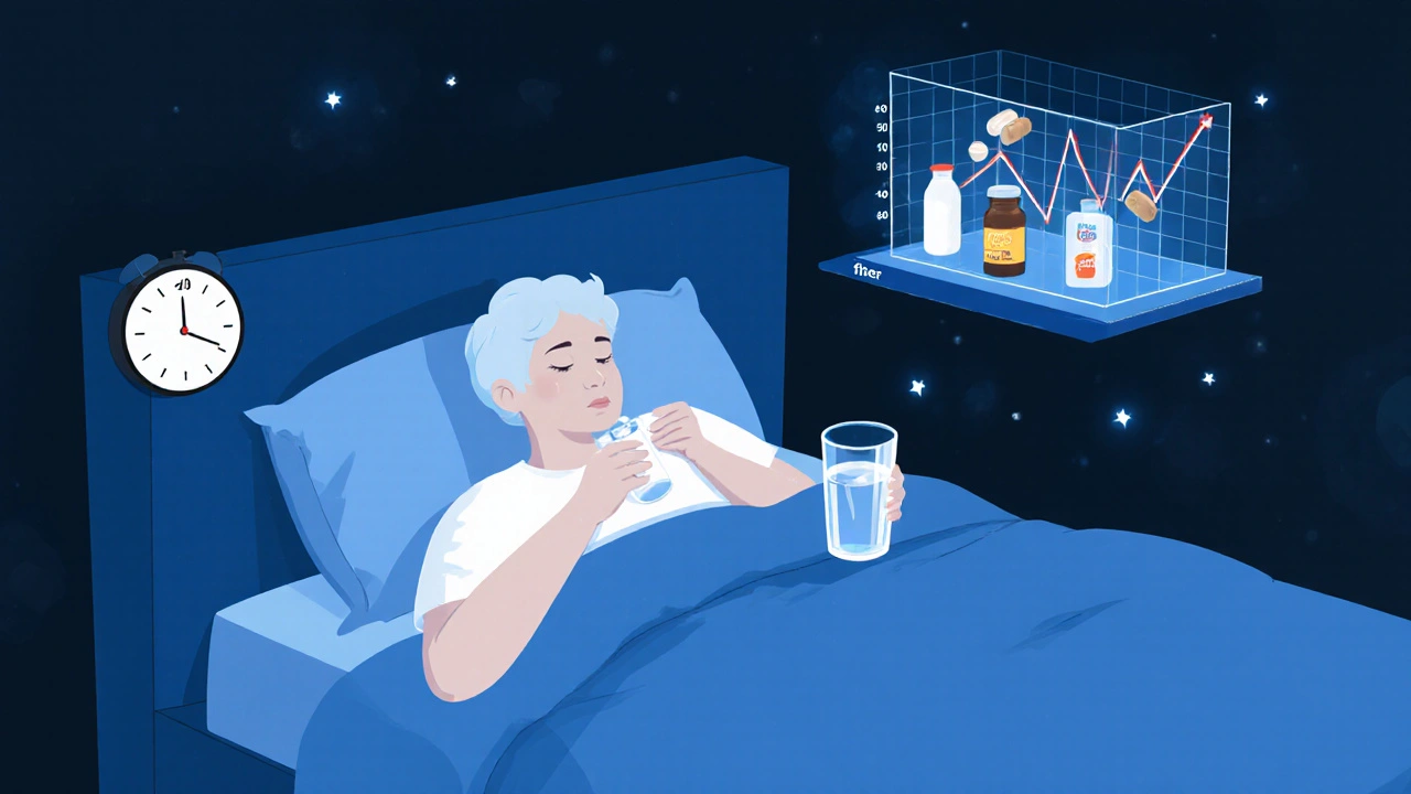 Nighttime dose of thyroid medication with blockers preventing food and supplements from interfering.