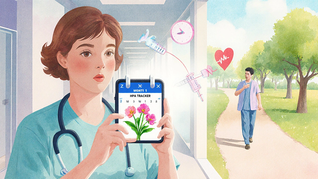 Patient using a phone app to watch their adrenal glands regrow over 18 months, moving toward recovery.