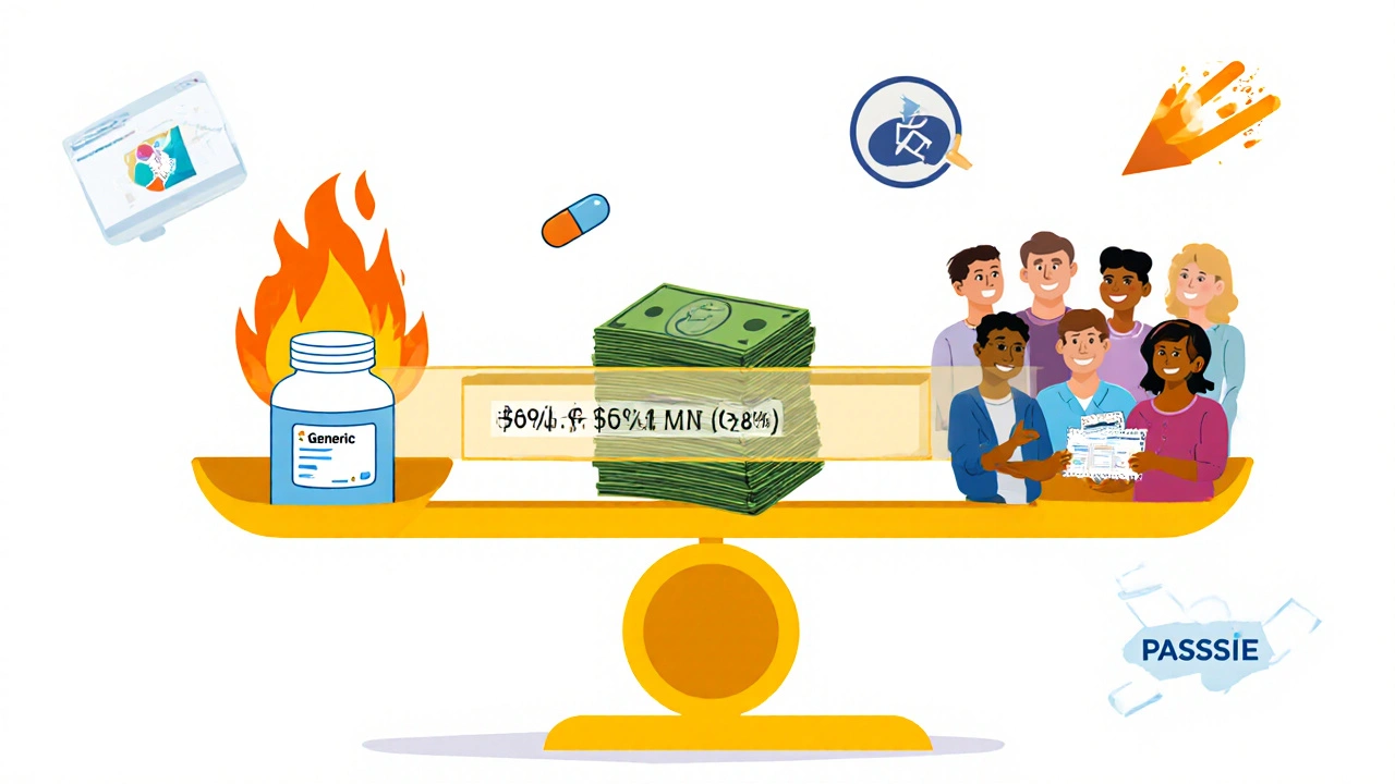 Scale balancing generic and brand drugs with confidence interval bar barely within regulatory limits.