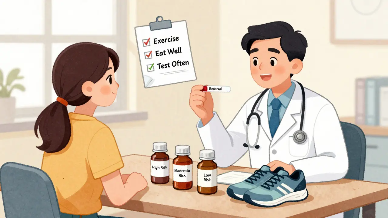 Doctor and patient reviewing statin options with lifestyle checklist, symbolizing informed health choices.