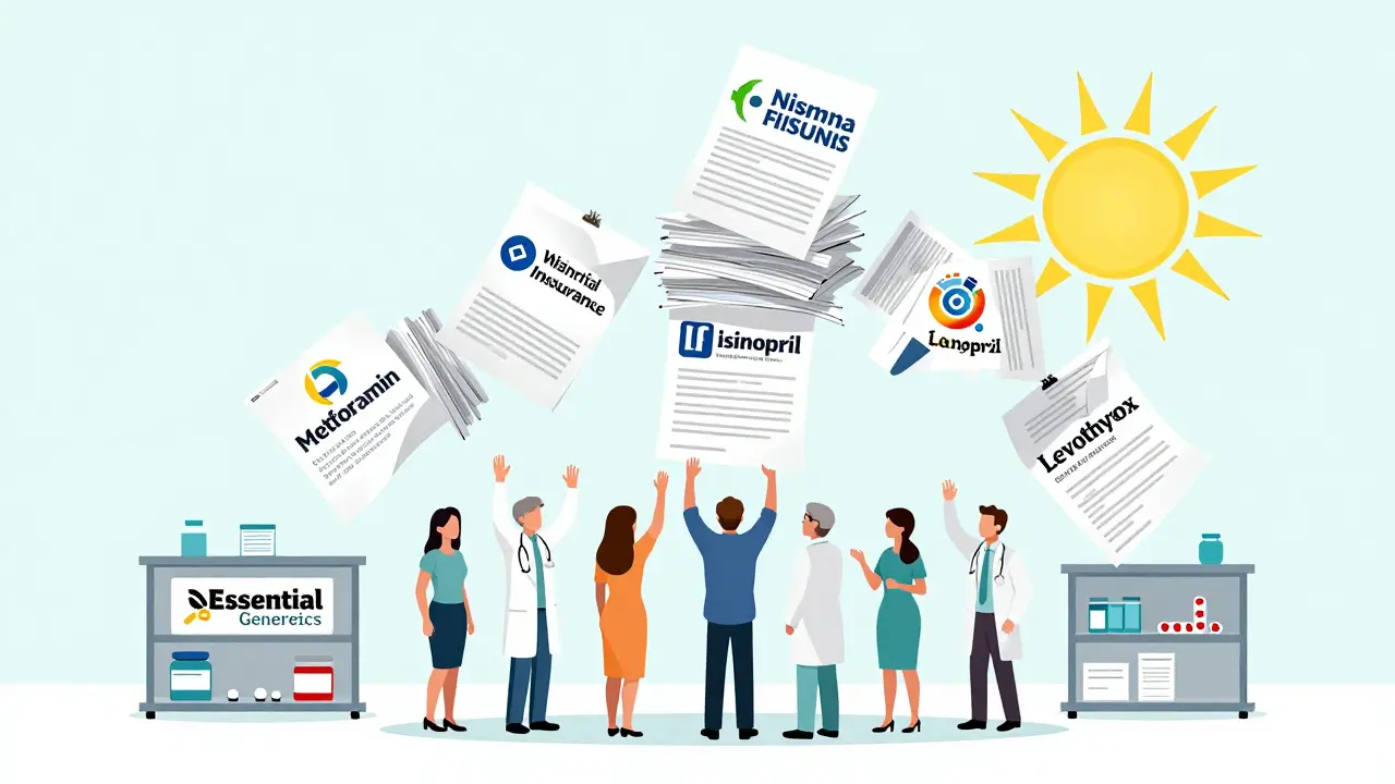 Patients and doctors celebrate as insurance paperwork collapses, revealing freely accessible essential generic medications.