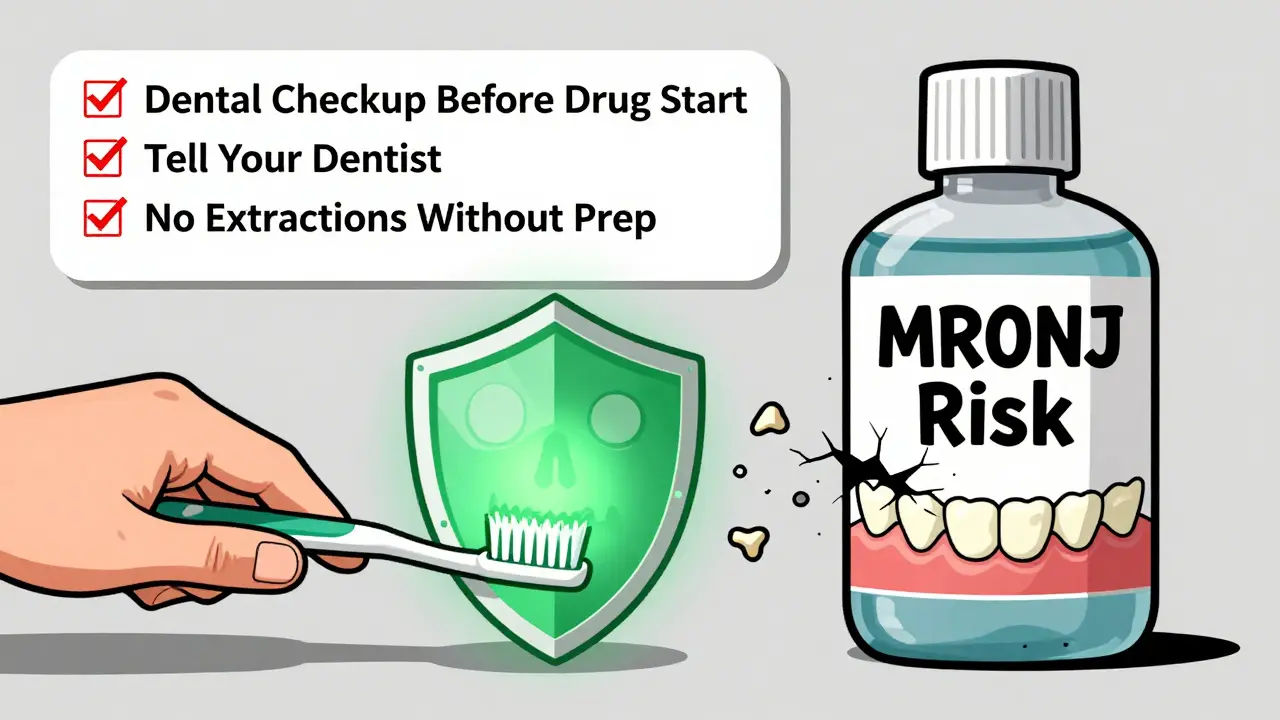 Healthy jaw protected by preventive care checklist, contrasting with damaged jaw showing bone damage.