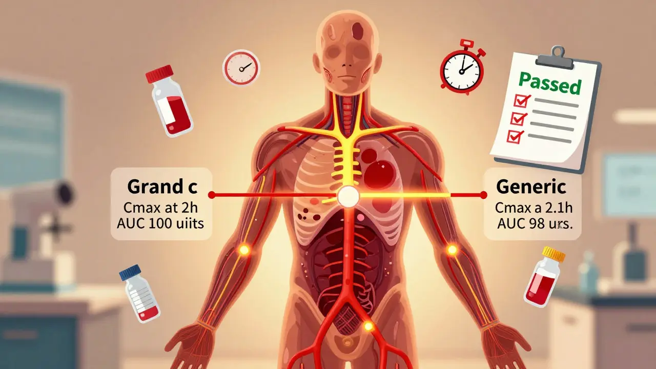 Human body with glowing blood pathways showing matching drug absorption levels