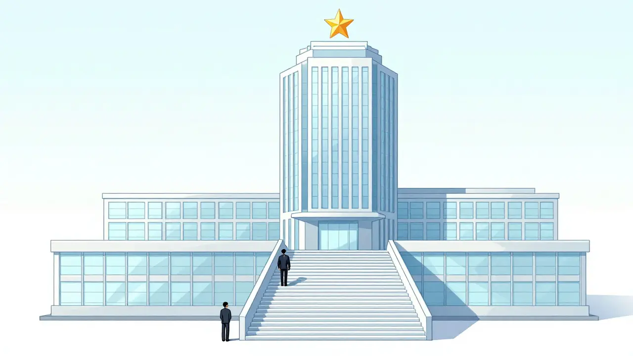 Illustration of direct stairway to executives bypassing middle managers.