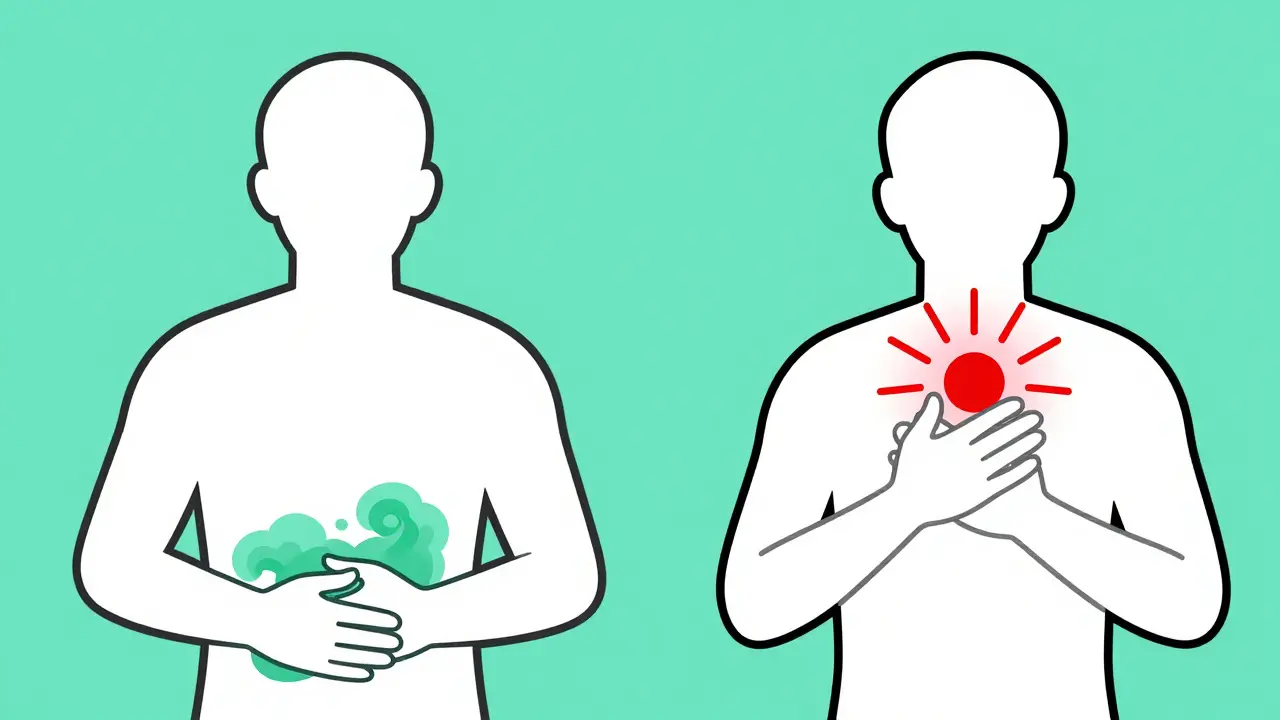 Comparison between a digestive intolerance and an immune allergic reaction in human silhouettes.