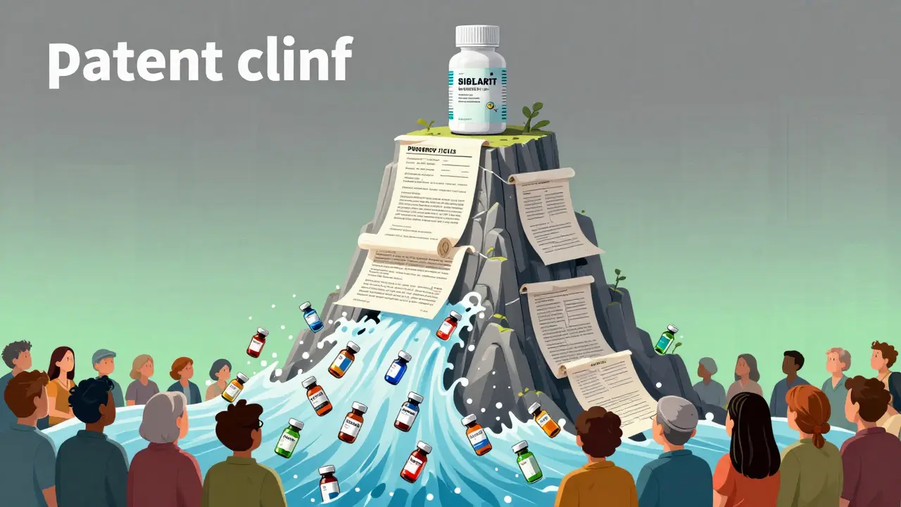 Conceptual illustration of the patent cliff and the rise of affordable biosimilars
