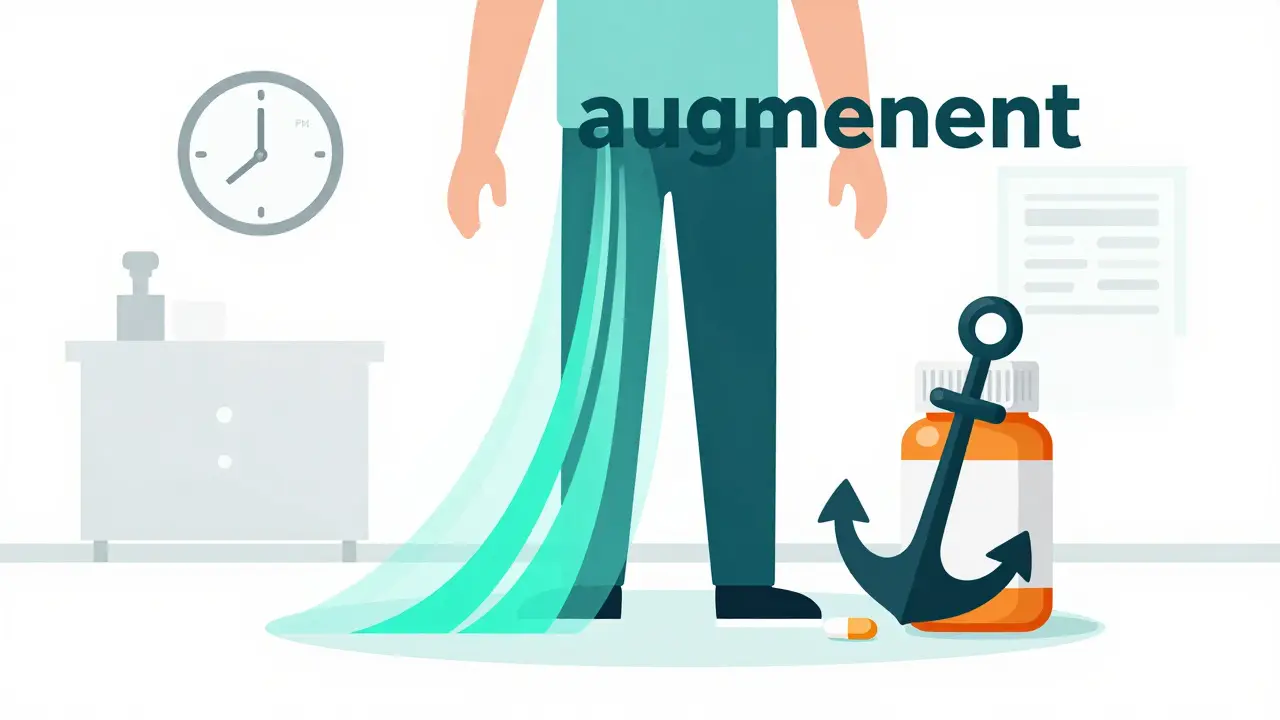 Person experiencing RLS symptoms in their arms and legs during the afternoon as a result of drug augmentation.