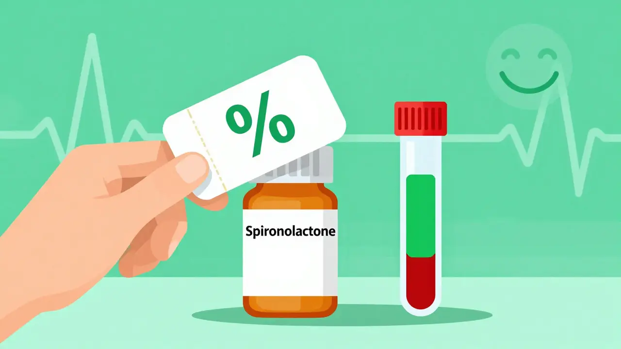 Discount coupon and blood test icon illustrating safe medication costs