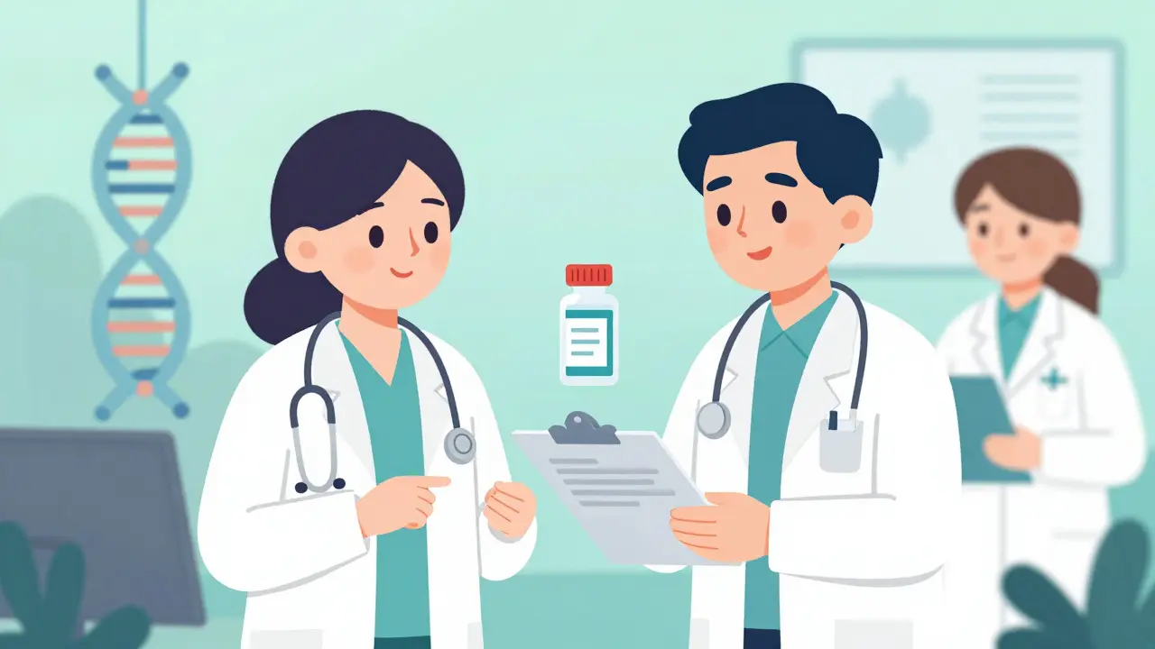 Doctor and pharmacist collaborating on a personalized prescription plan