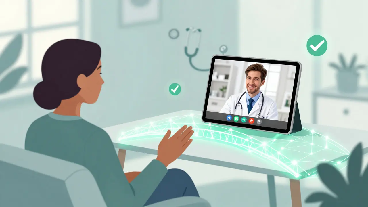 Patient having a secure video consultation with a doctor via tablet.