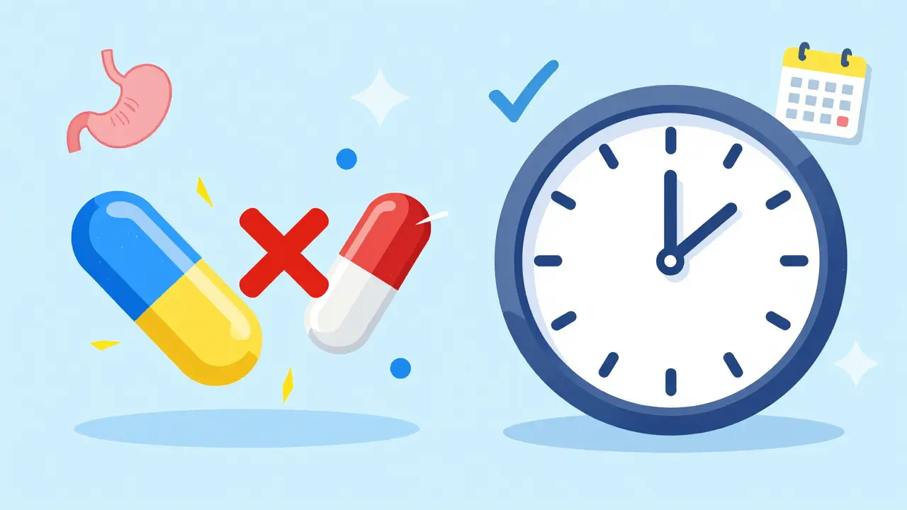 Illustration comparing wrong vs right timing for pills