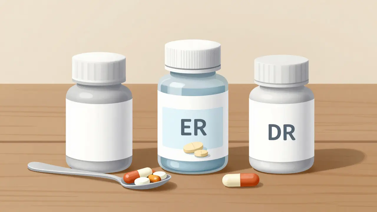 Illustration of different generic Depakote dosage forms like sprinkles