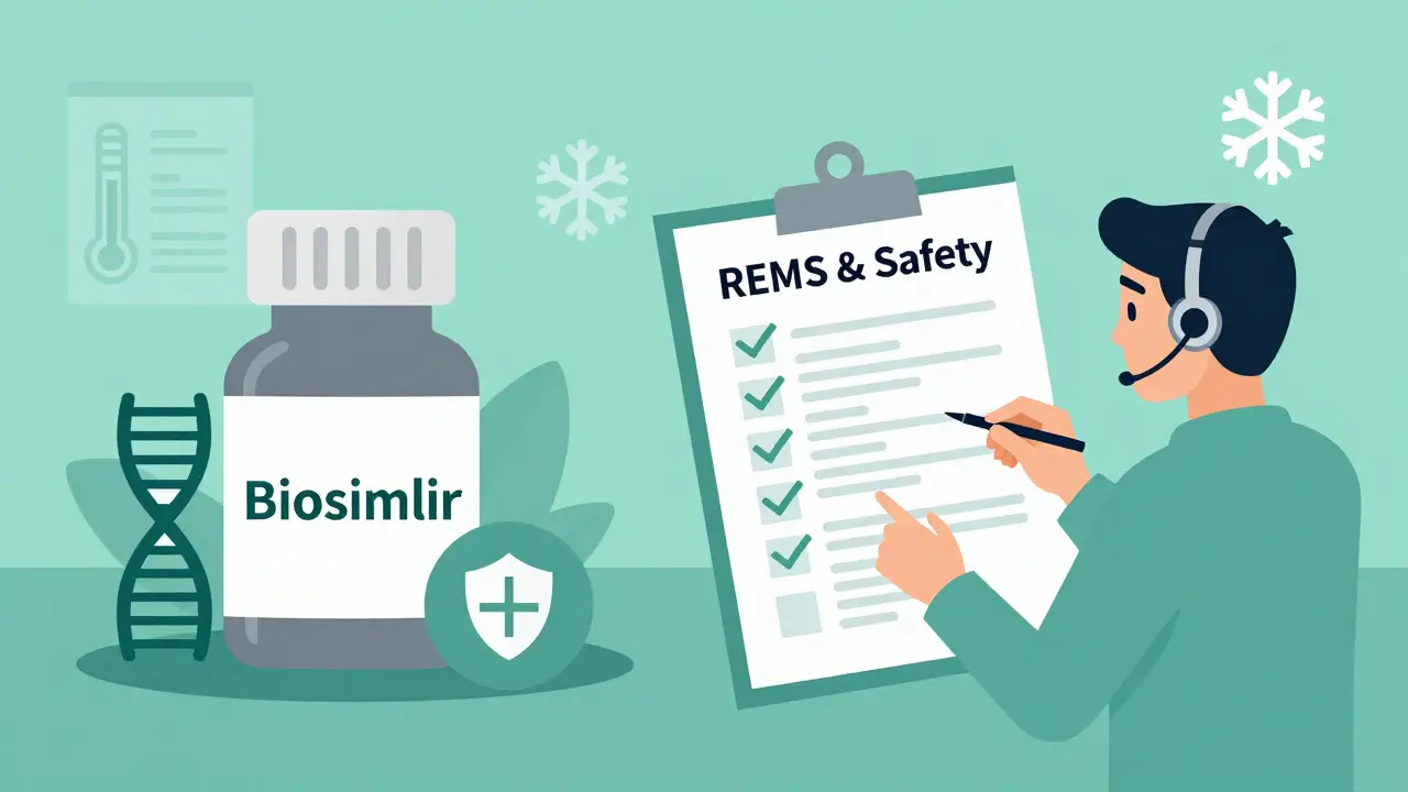 Care coordinator reviewing biosimilar safety protocols