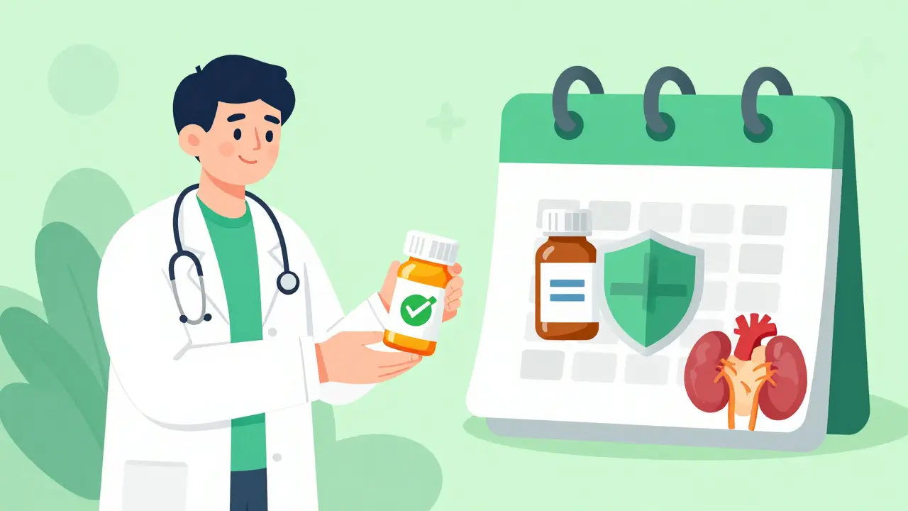 Doctor offering safe antibiotic alternative and pausing statins for patient safety.