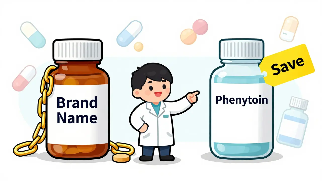 Comparison illustration of expensive brand vs affordable generic meds