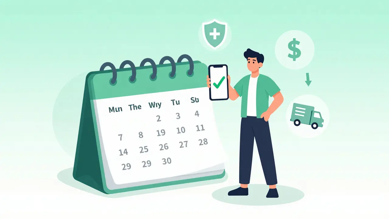 Confident user planning long-term medication orders with phone and calendar visualization