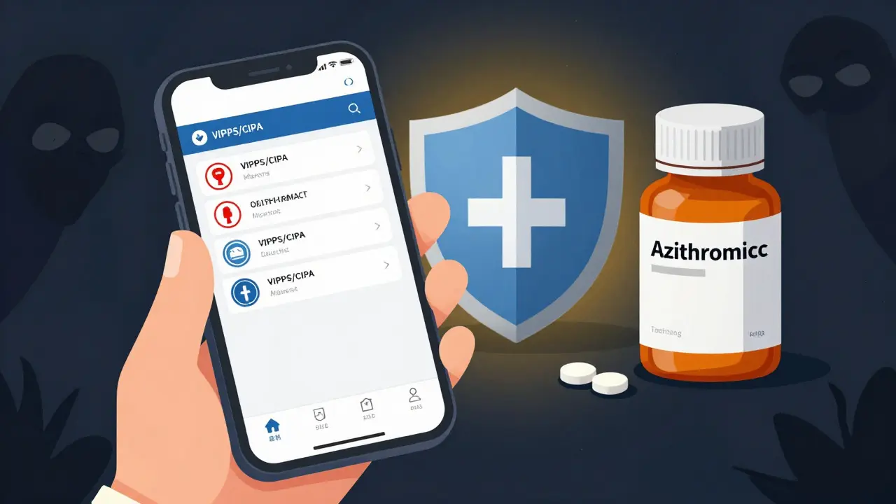 Hand checking safety seals on online pharmacy app