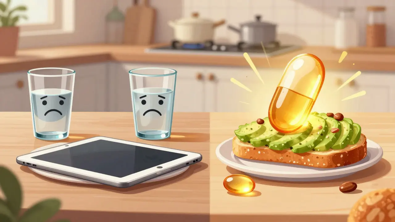 Illustration comparing a standard pill with a glowing lipid-based medication