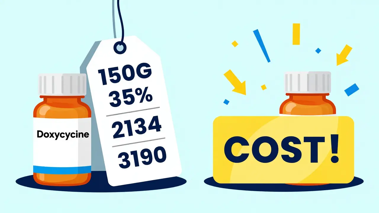 Illustration comparing high pharmacy prices with low coupon costs.