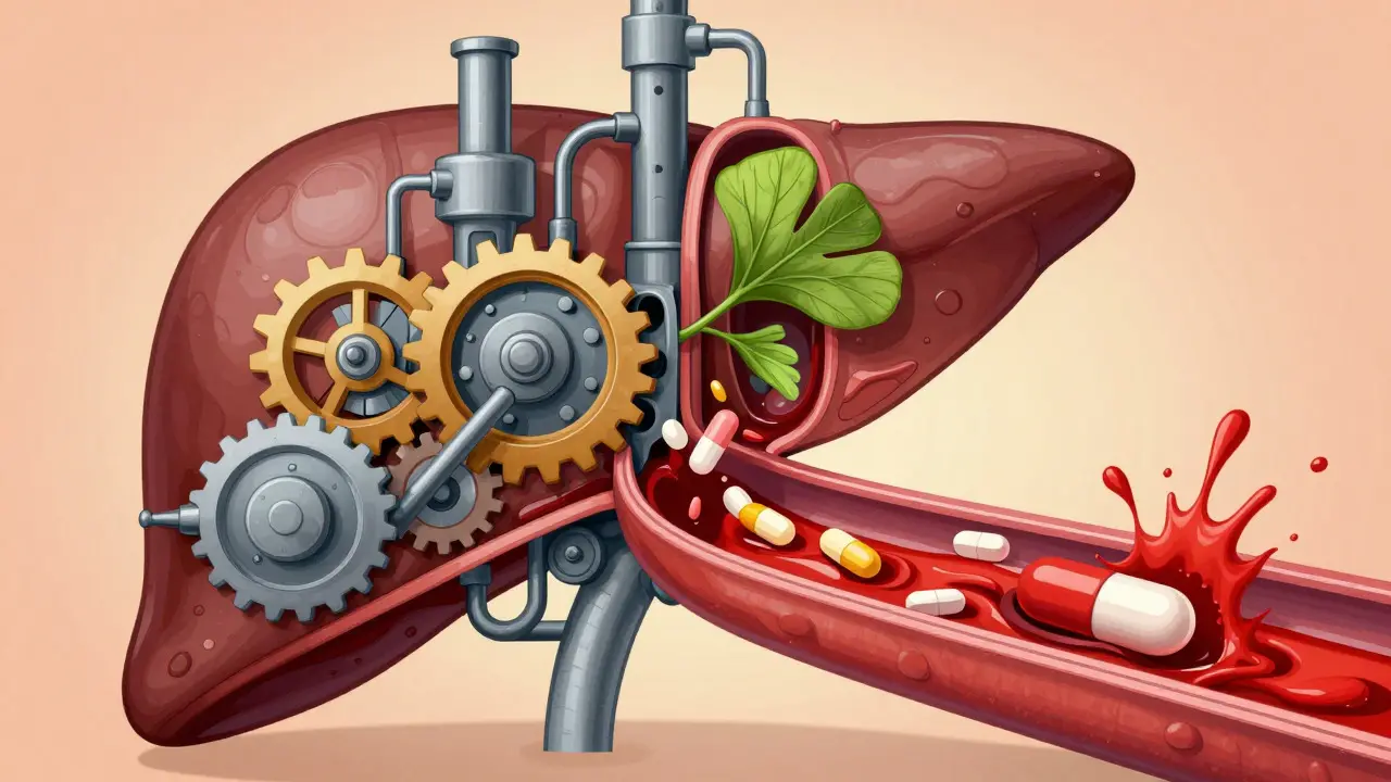 Illustration of a liver processing conflicting supplements and medications