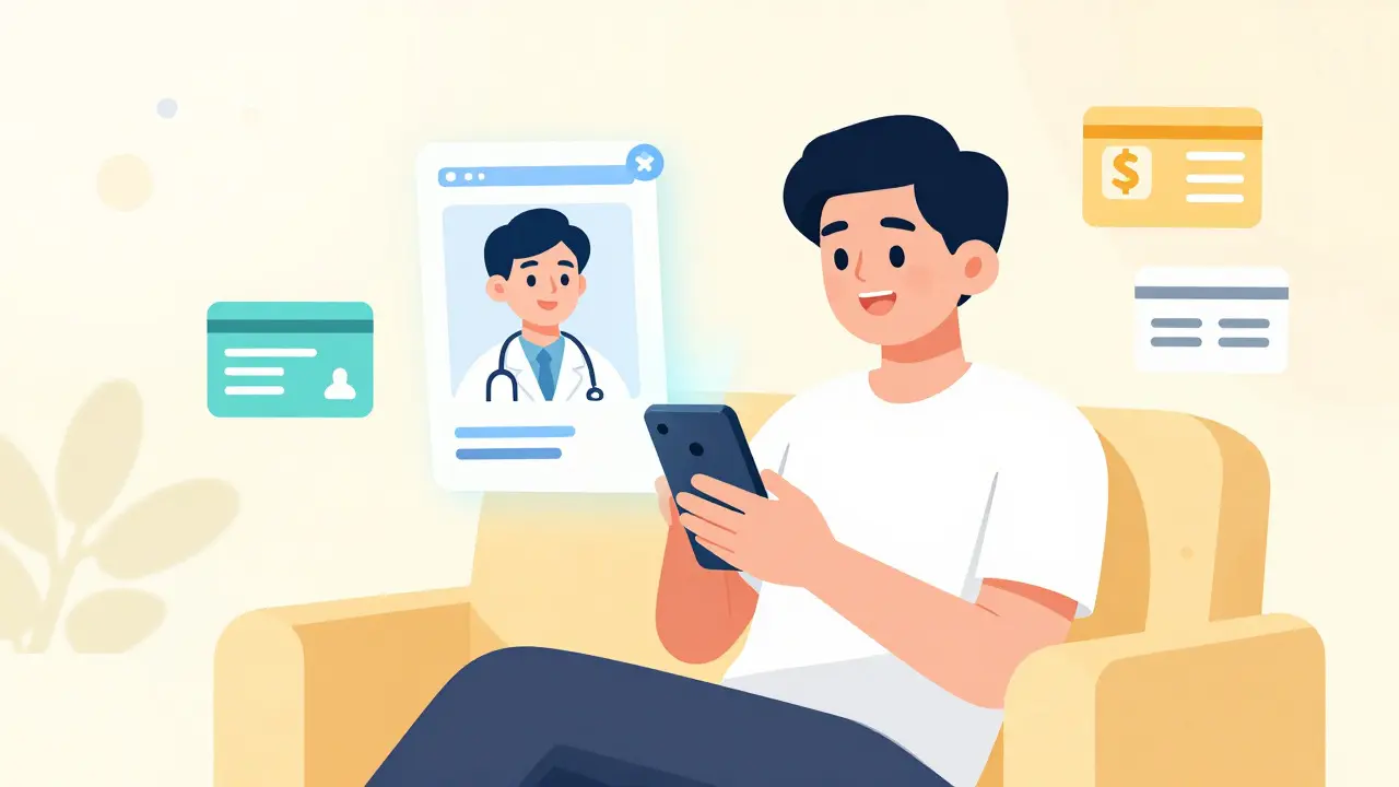 Person using telehealth app to get prescription safely